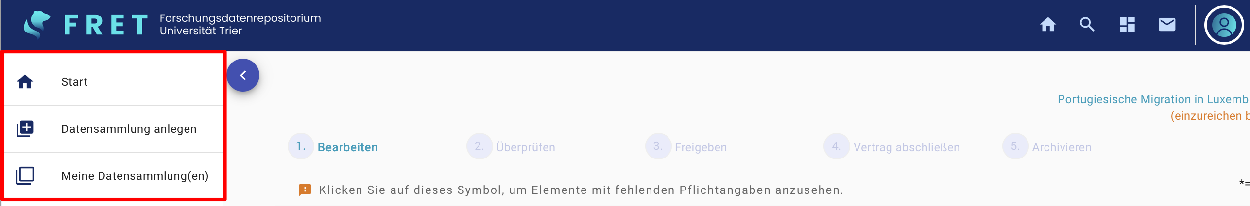 Beispiel der Navigationsleiste mit drei Optionen